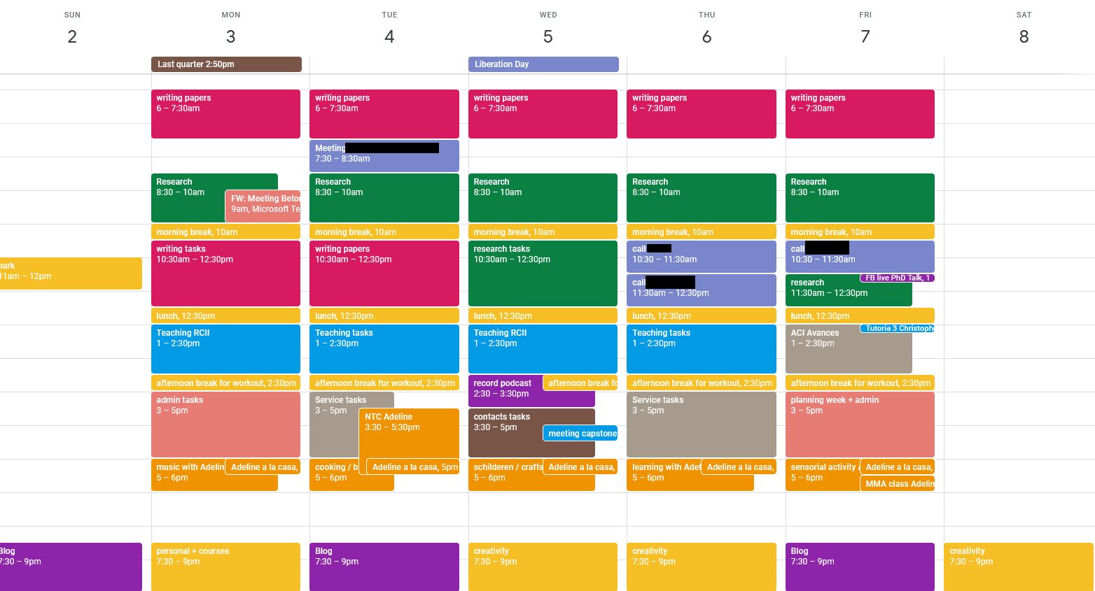 My Spring 2021 Weekly Template